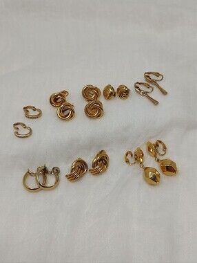 Gold Plated Mixed Stud and Hoop Clip-on Vintage Earring Set - Women Jewelry
